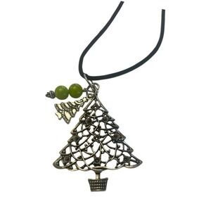 Handmade Christmas Tree Necklace Pendant‎ Beads Embellishments Cording Metal 14"